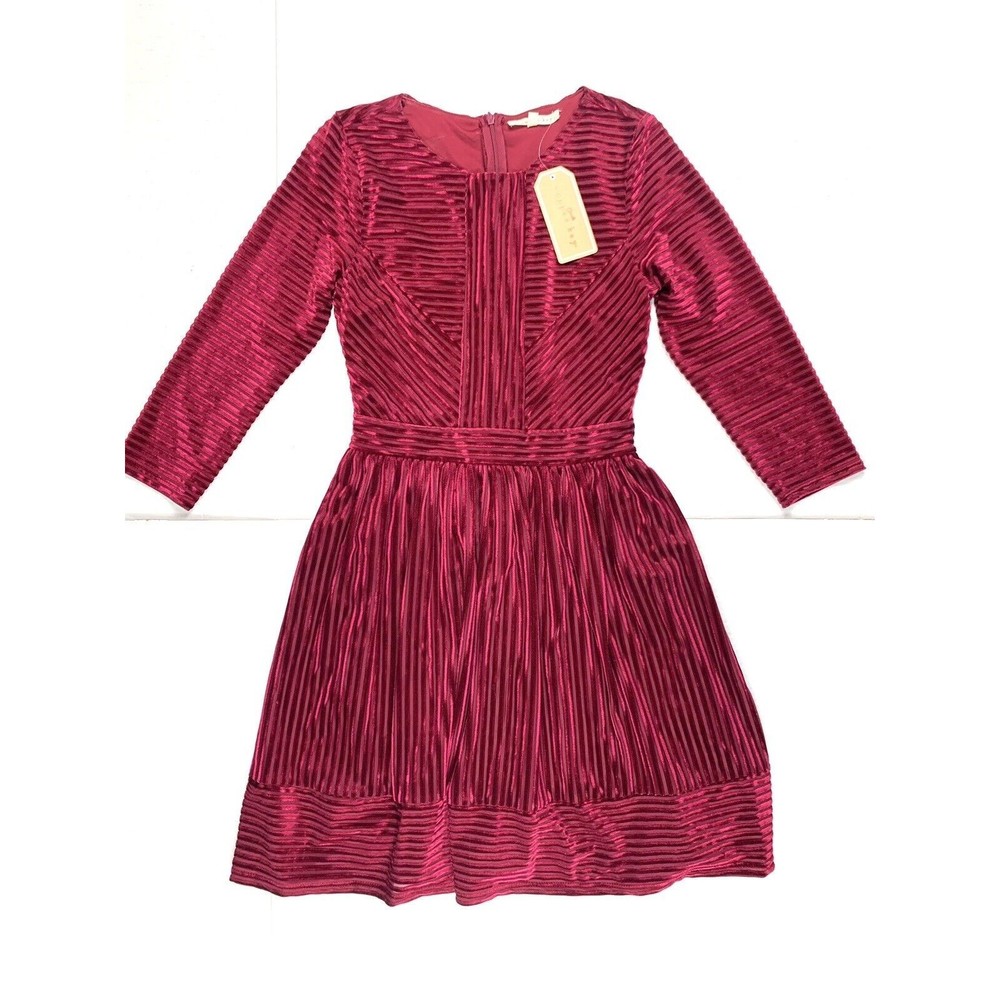 NWT Copper Key Women’s S Purple Dress 3/4 Sleeve Lined Stripped Velour/Chiffon